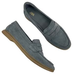 Zara Gray Suede Loafers